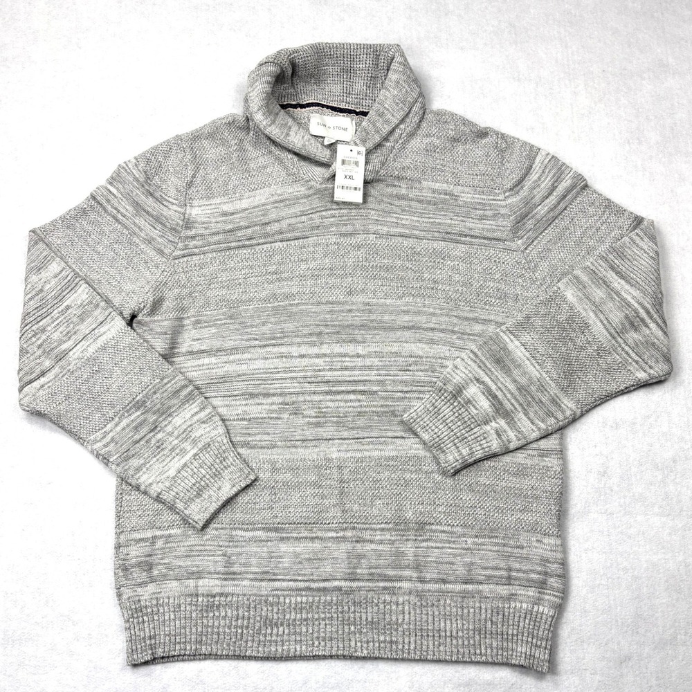 Sun + Stone Sweater Mens XXL Gray Slate‎ Heather Cotton Knit Shawl Collar NWT